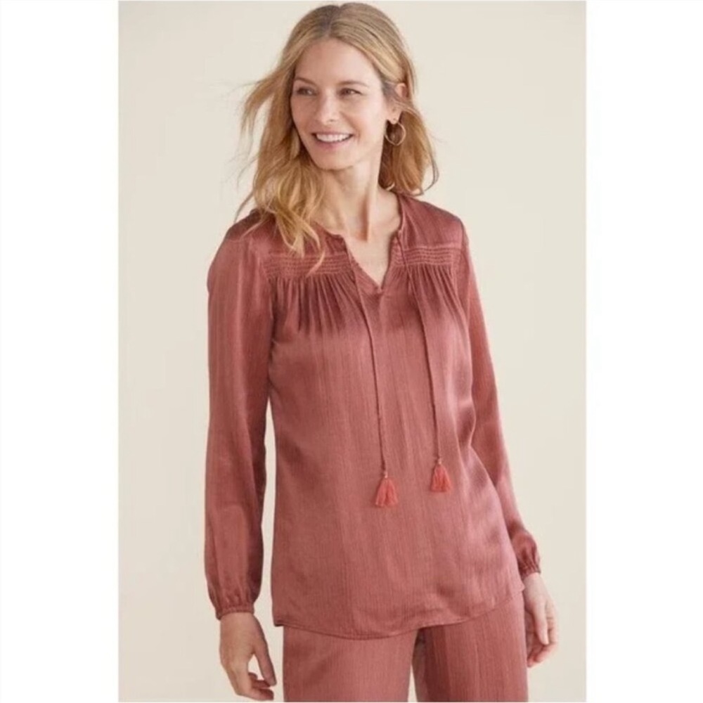 Soft Surroundings Lumi Top in Marsala Tassel Tie Front Size Large